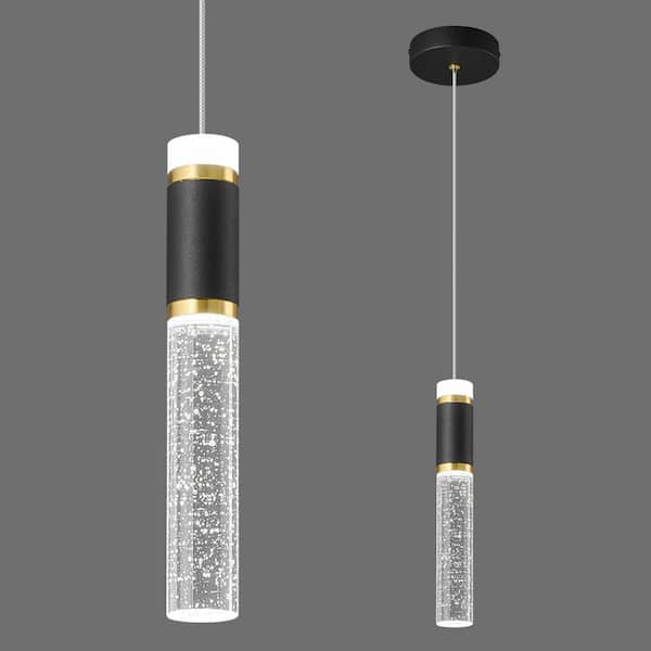 Home Lighting 6-Watts 1-Pack Black Gold Modern Pendant Light Dimmable LED Bubble Crystal Light Fixture for Kitchen