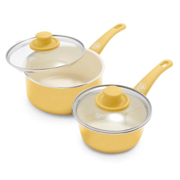 GreenLife 4-Piece Soft Grip Healthy Ceramic Nonstick 1 Qt. and 2 Qt. Saucepan Pot Set with Lids in Yellow