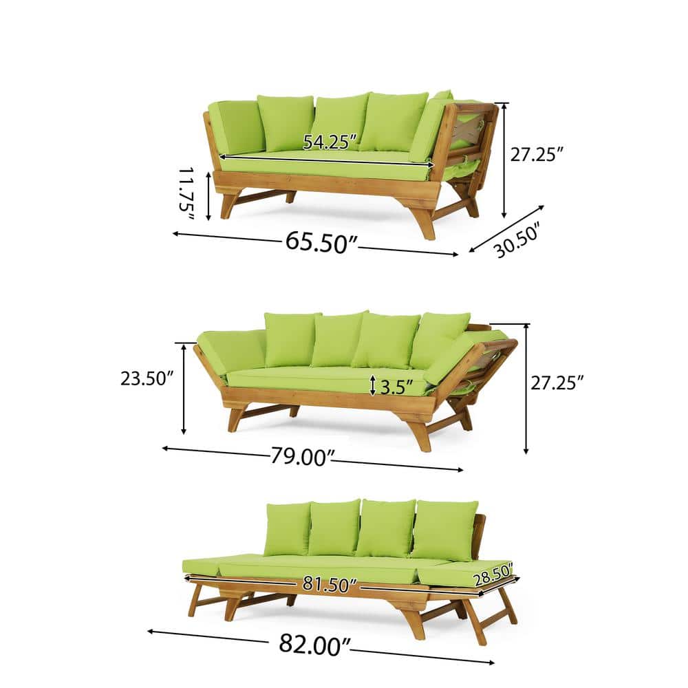 Expandable Teak Daybed with Light Green Cushions