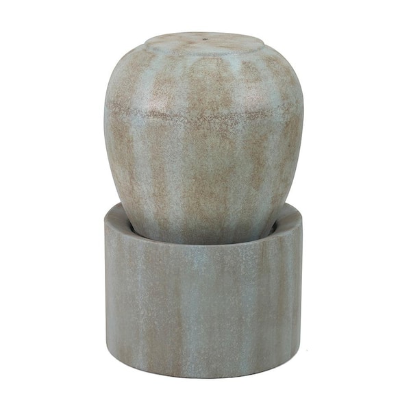 cenadinz 19.5 in. x 19.5 in. x 32.5 in. Heavy Outdoor Cement Fountain Antique Blue Cute Unique Urn Design Water feature