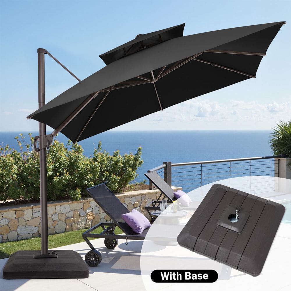 11 ft. Square 360° Rotation Outdoor Cantilever Patio Umbrella in Black with 220 lbs. Brown Base price history on PriceWatchPro