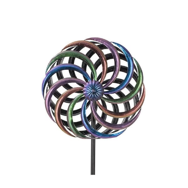 62 in. Multi-colored Metal Rainbow Kinetic Wind Spinners, Dual Wind Spinners