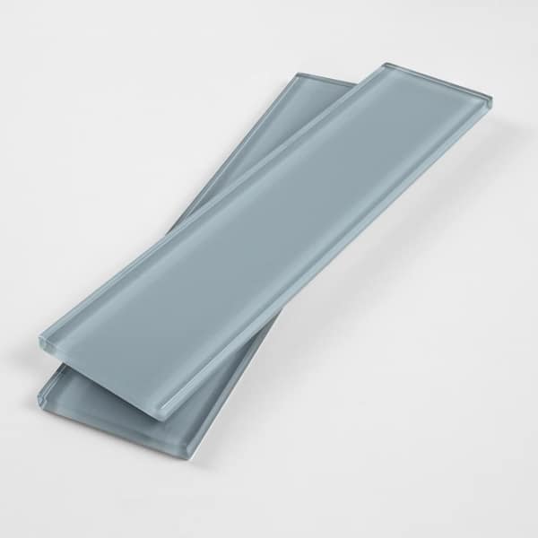 2 in. x 8 in. Aqua Blue Gloss Glass Subway Tile Sample