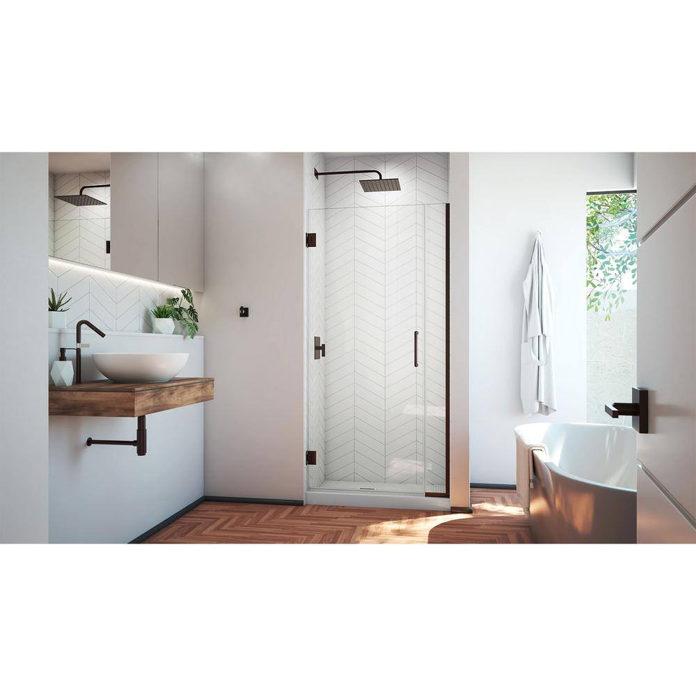 Unidoor Plus 37" Black Frameless Hinged Shower Door with Clear Glass