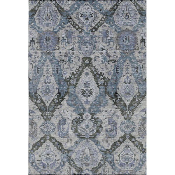 Mayfield Premium Machine Washable Abstract AMF1921 Gray 3 ft. x 5 ft. Area Rug