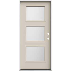 36 in. x 80 in. Left-Hand/Inswing 3 Lite Equal Frosted Glass Primed Steel Prehung Front Door