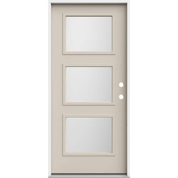 JELD-WEN 36 in. x 80 in. Left-Hand/Inswing 3 Lite Equal Frosted Glass Primed Steel Prehung Front Door