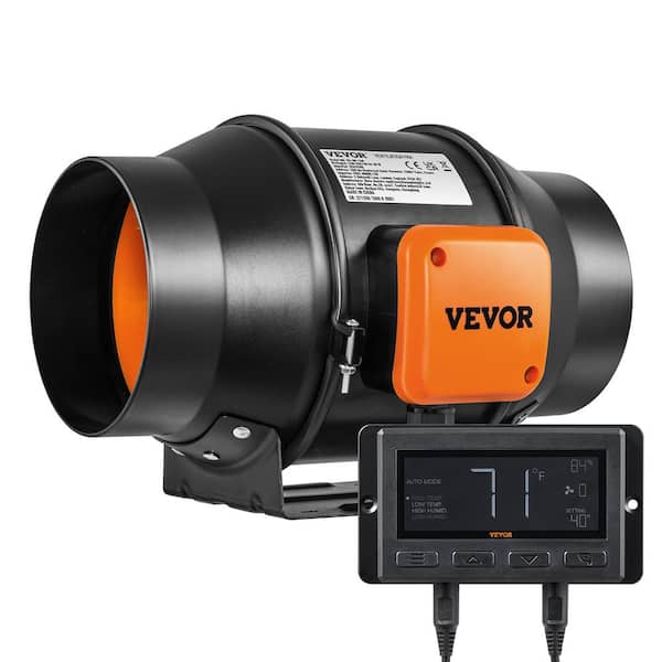 VEVOR Inline Duct Fan 6 in. 402 CFM with Temperature Humidity Controller Quiet EC-motor Ventilation Exhaust Fan