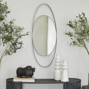 42 in. x 16 in. Oval Round Framed Black Wall Mirror