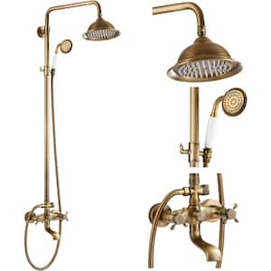3-Spray Wall Slid Bar Round Rain Shower Faucet with Hand Shower 2 Cross Handles in Antiqued (Valve Included)