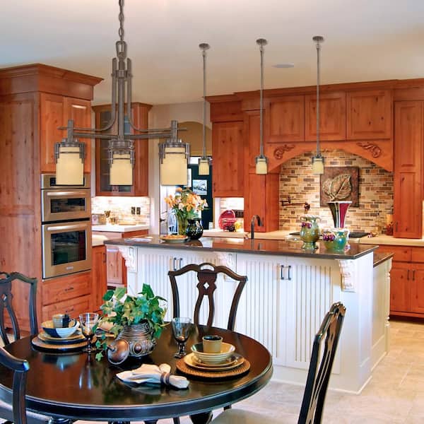 Mission Ridge 60-Watt 1-Light Warm mahogany Mission Pendant Light with Goldenrod Glass Shade and No Bulbs Included