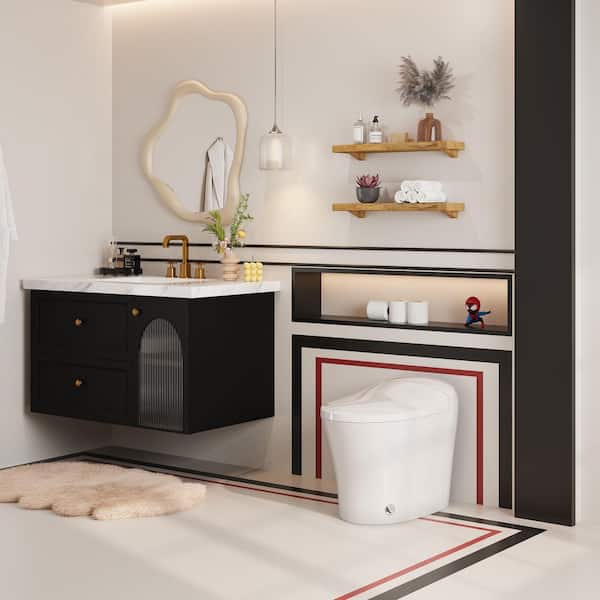 1-Piece 1/1.27 GPF High Efficiency Dual Flush Elongated Toilet in White with Heated Seat and Slow-Close, Seat Included