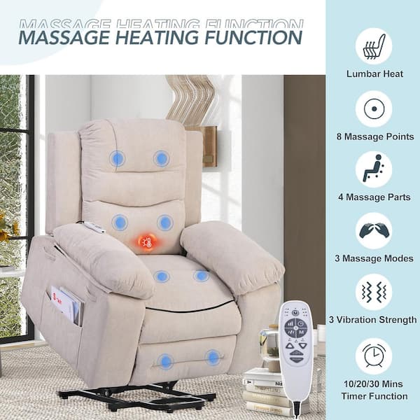 Electric Power Fabric Padded Lift Massage Chair Recliner Sofa-Beige