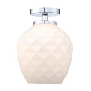 Dita 9 in. 1-Light Polished Nickel Semi-Flush Mount Light with Etched Opal Glass Shade