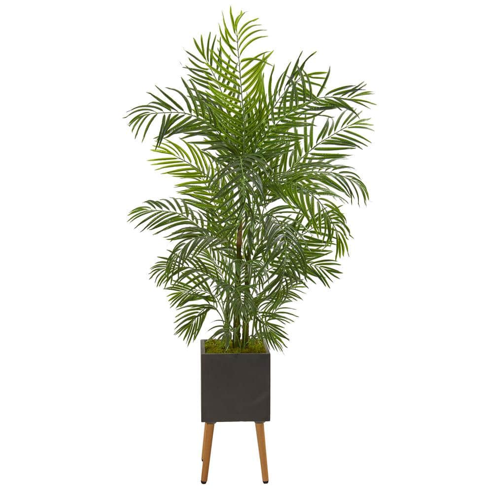 Nearly Natural 6 ft. Areca Artificial Palm Tree in Black Planter with
