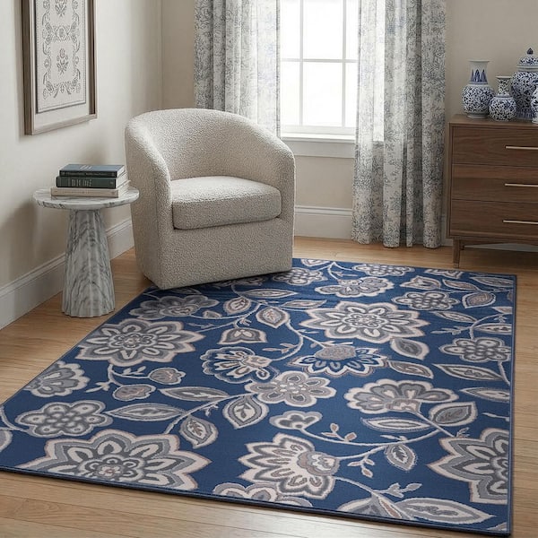 Madison Floral Navy 8 ft. x 10 ft. Indoor Area Rug