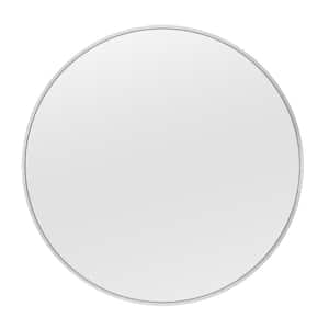 36.1 in. W x 36.1 in. H Silver Round Aluminum Alloy Frame Bathroom Mirror Vanity Wall Mirror