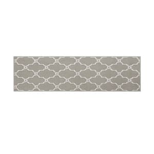 Washable Non-Skid Light Grey and White 2 ft. 2 in. x 8 ft. Geometric Runner Rug