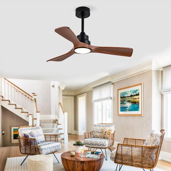 42 in. Modern Black 3 ABS Blades Downrod Standard Ceiling Fan Light with Remote Control Included
