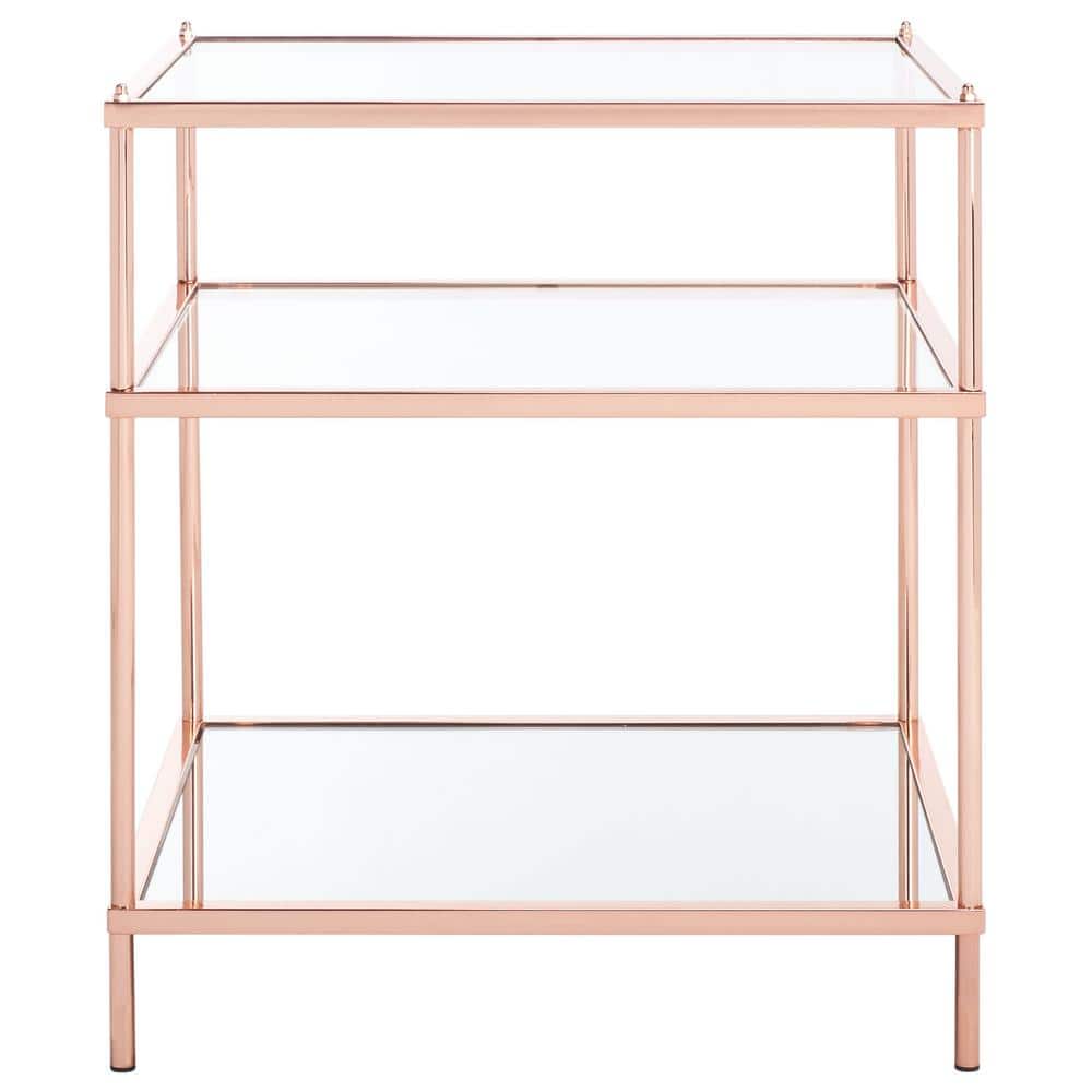 Elegant Rose Gold Mirrored Glass End Table with 3-Tier Design