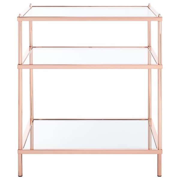 SAFAVIEH Noelia 22 in. Rose Gold Rectangle Metal End Table with Shelves