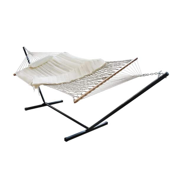 VEIKOUS 12 ft. Free Standing Hammock with Cotton Quilt and Pillow in White