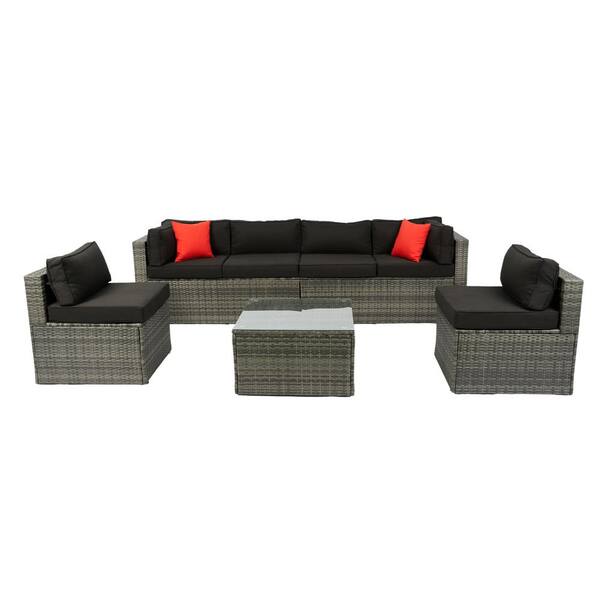 Tenleaf 5-Piece Gray Wicker Patio Conversation Set with Black Cushions