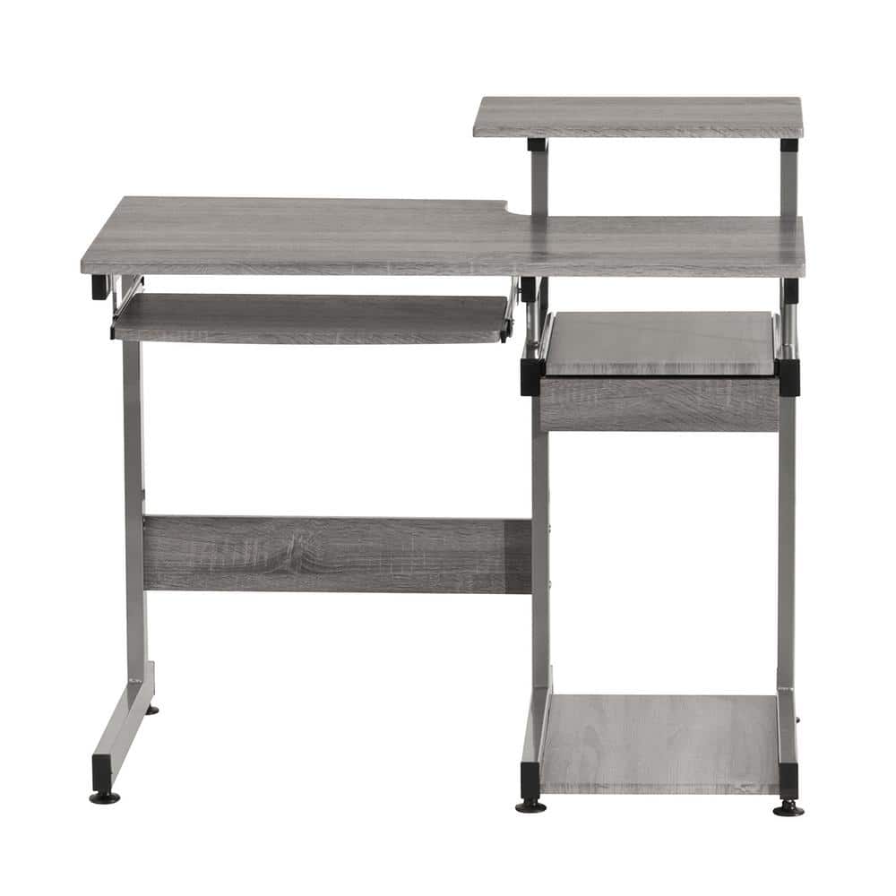 Sleek Gray MDF and Steel Compact Computer Desk with Drawers