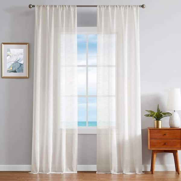 Nautica Erasmus Taupe Faux Linen 38 in. W x 108 in. L Rod Pocket Sheer Window Curtains (2-Panels)