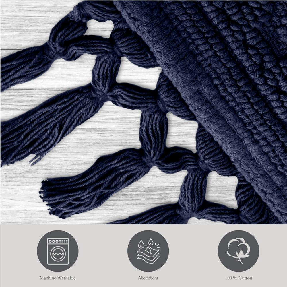 Indigo Cotton Fringe Geometric Bath Rug 21" x 41"