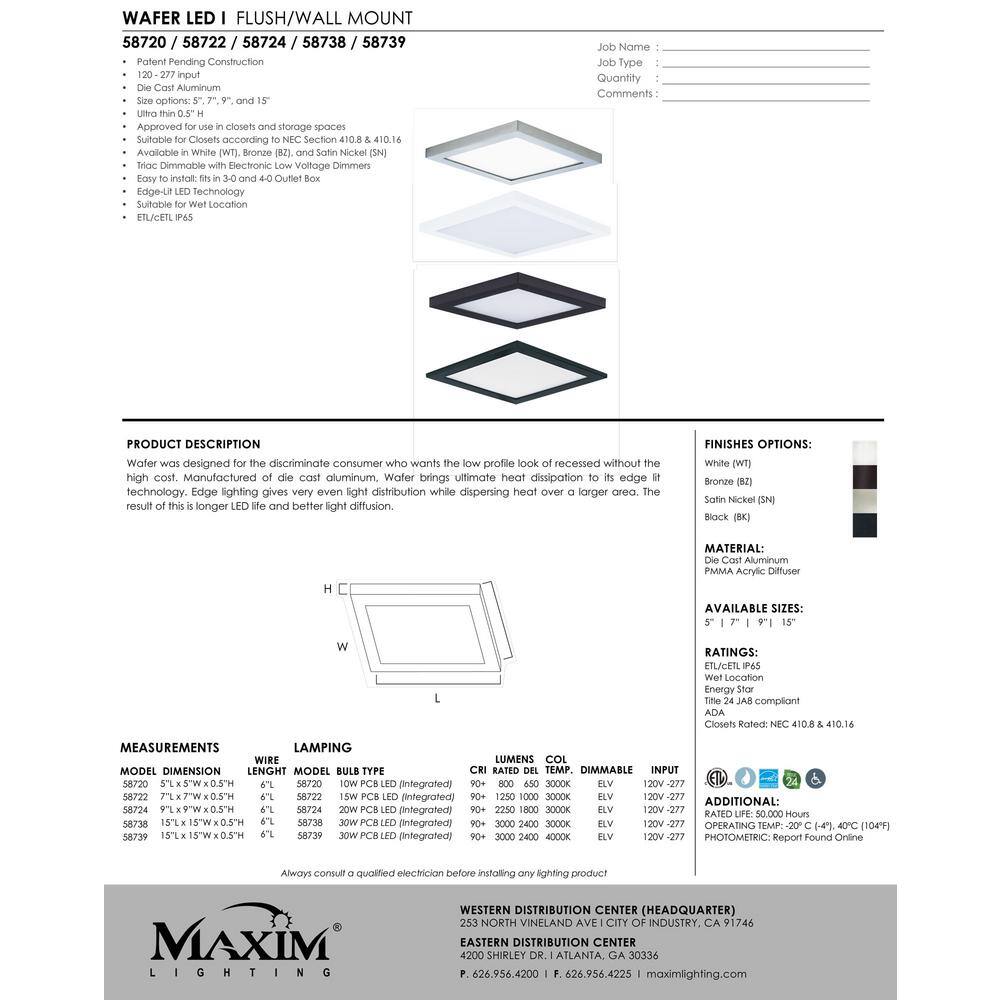 Sleek Edge-Lit White LED Flush Mount Light, Energy Star Rated