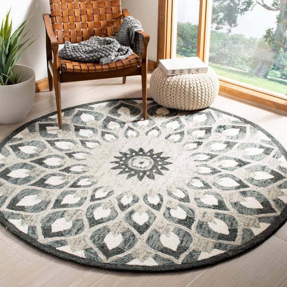 Handmade Charcoal and Ivory Wool 6' Round Tufted Area Rug