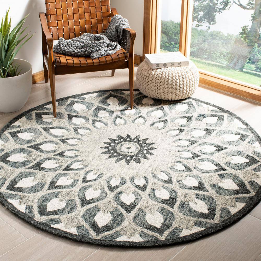 Gray and Ivory Round Hand-Tufted Wool Area Rug