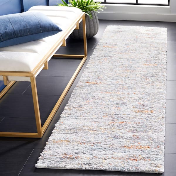 Berber Shag 2 ft. x 14 ft. Blue Rust/Ivory Marle Striped Runner Rug