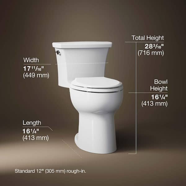 KOHLER Highline Arc 12 in. Rough in 1-Piece 1.28 GFP Single Flush Elongated Chair Height Toilet in White with Soft Close Seat