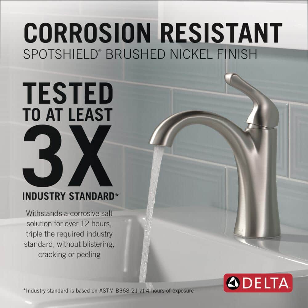SpotShield Brushed Nickel Single Hole Bathroom Faucet