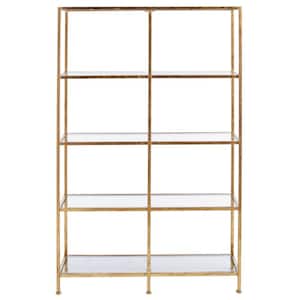 Bella Double Gold Metal and Glass 4-Shelf Accent Bookcase with Open Back (62 in. H x 40.75 in. W)