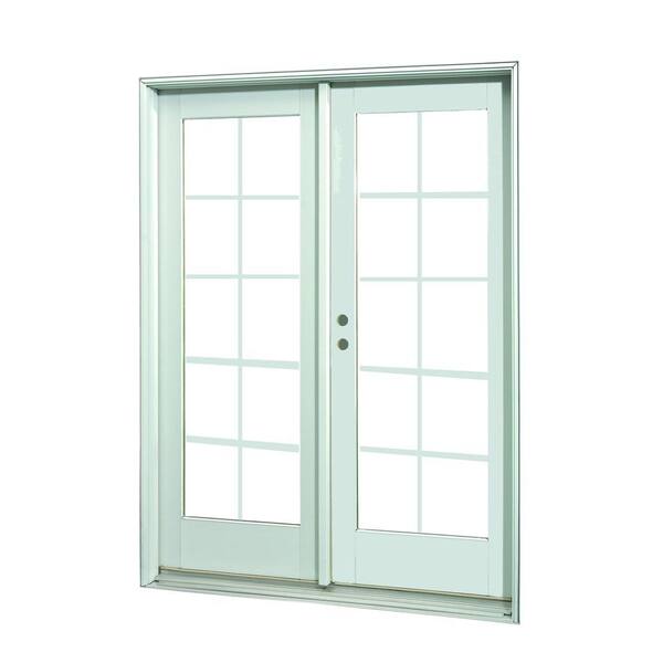 Ashworth 72 in. x 80 in.White Bi-Hinge 10-Lite SDL Prehung Right-Hand Inswing OX Grille Patio Door