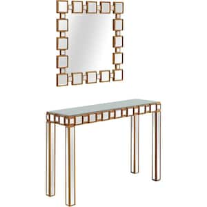 Orion Wall Mirror and 43 in. Gold Rectangle Mirrored Glass Console Table