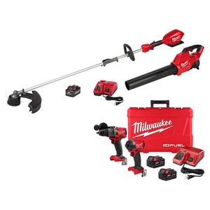 M18 FUEL 18-Volt Li-Ion Brushless Cordless Electric String Trimmer/Blower w/Hammer Drill/Impact Driver Combo Kit(4-Tool)