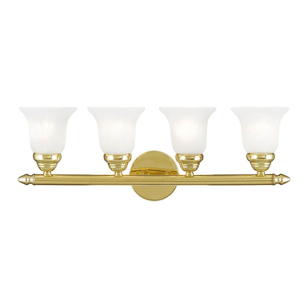 Hillstone 24 in. 4-Light Polished Brass Vanity Light with White Alabaster G