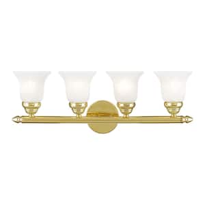 Hillstone 24 in. 4-Light Polished Brass Vanity Light with White Alabaster Glass