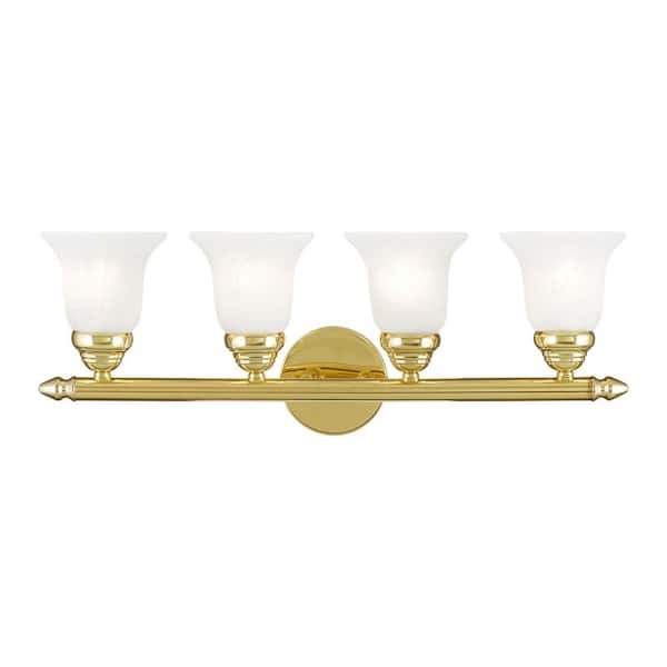 Livex Lighting Hillstone 24 in. 4-Light Polished Brass Vanity Light with White Alabaster Glass