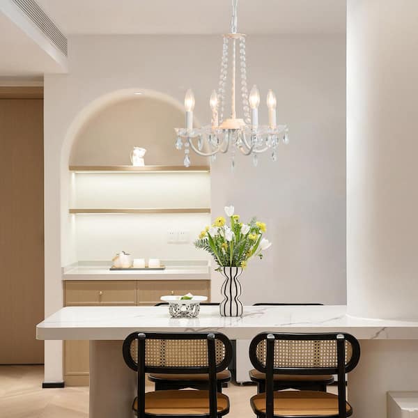 ZJVAIVE 4-Light White Traditional Candle Style Crystal Chandelier