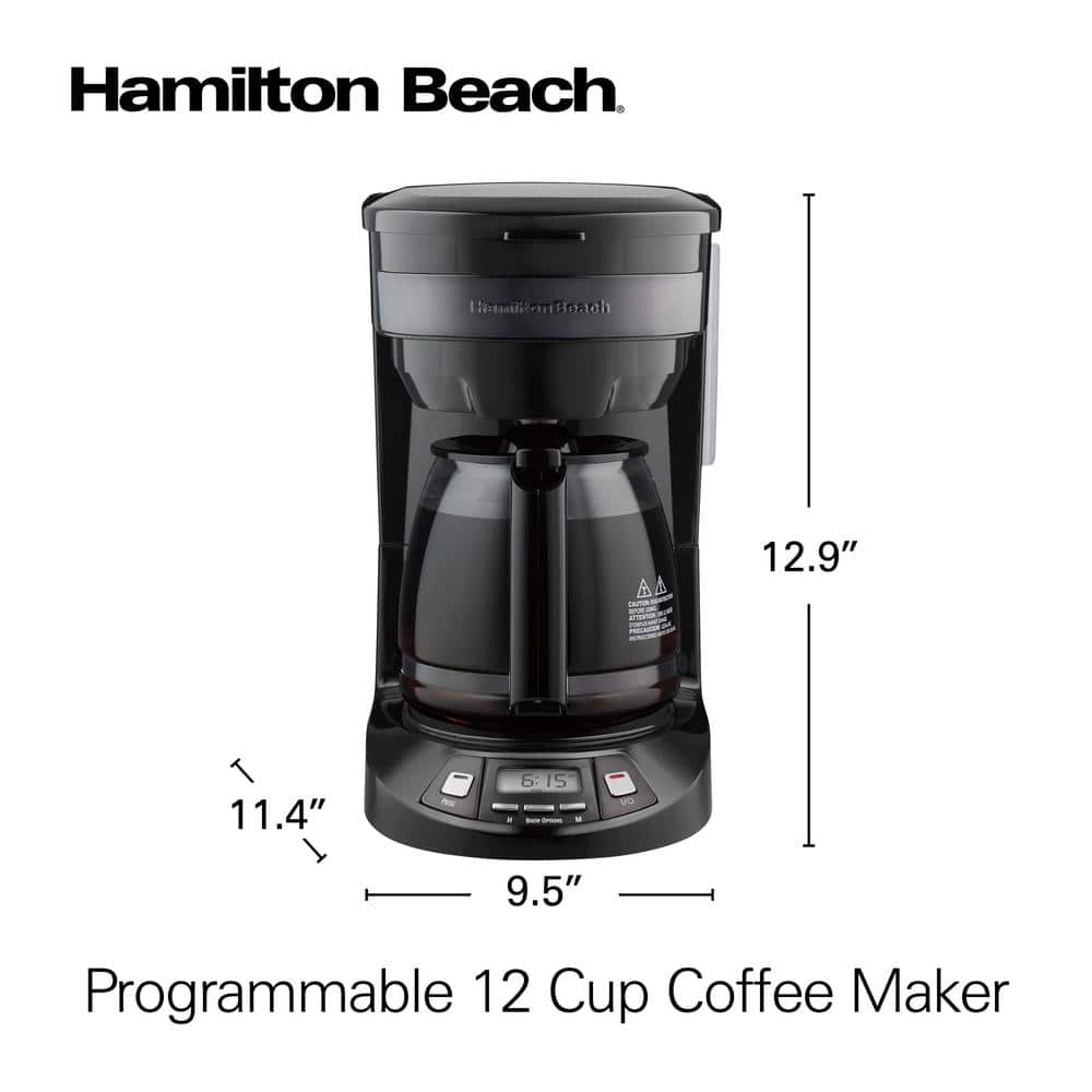 12-Cup Black Stainless Steel Programmable Drip Coffee Maker