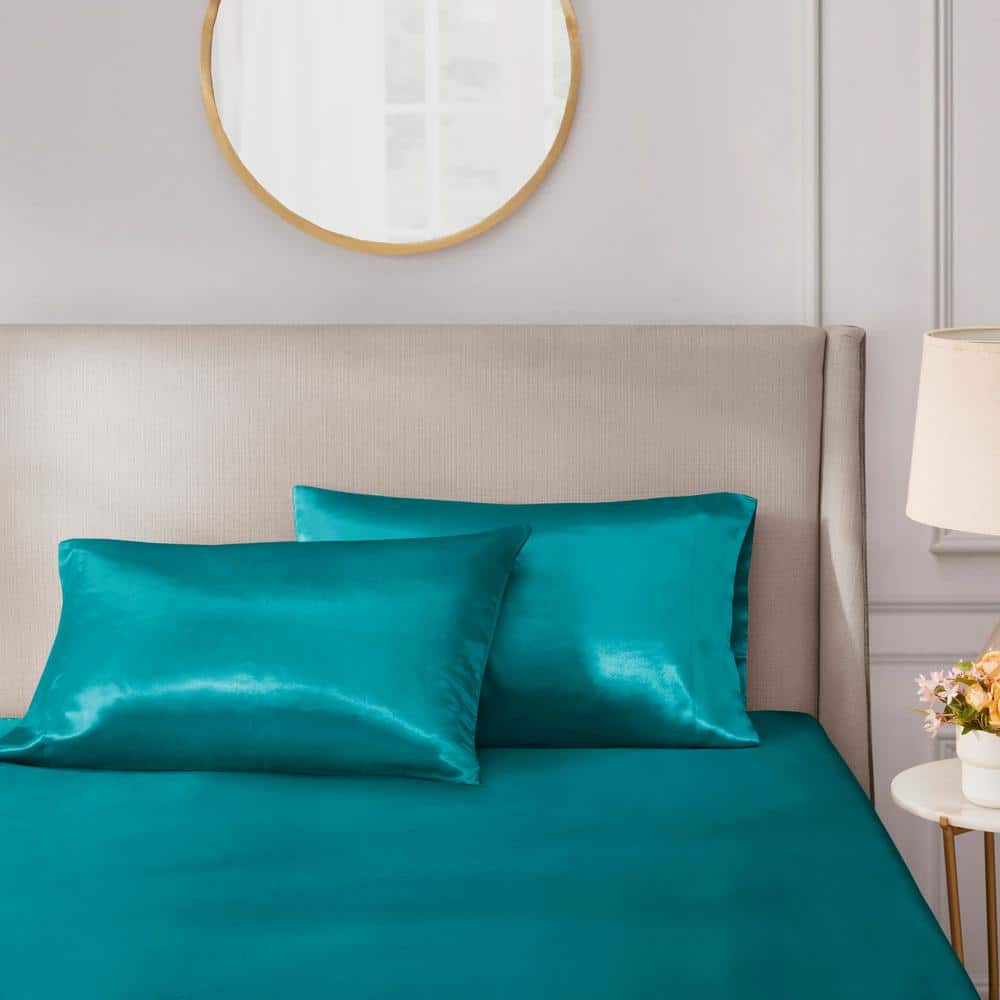 Teal Satin Standard/Queen Pillowcases Set of 2