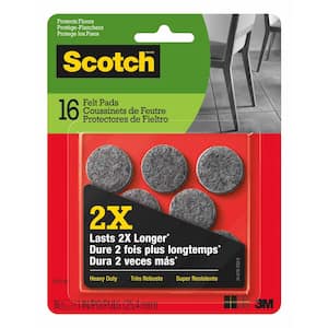 Scotch 1 in. Gray Round Heavy Duty Surface Protection Felt Floor Pads (16-Pack)