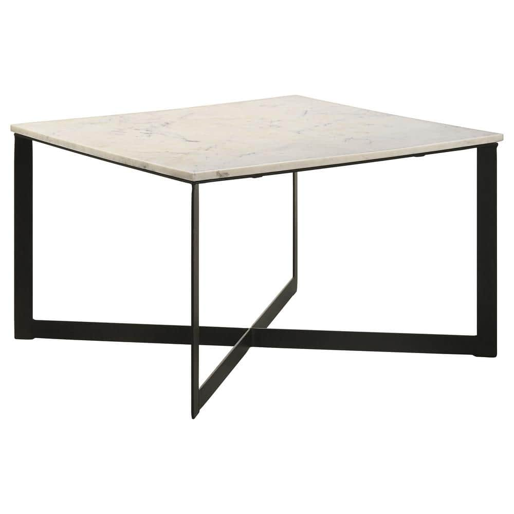 Coaster Tobin 28 in. White and Black Square Marble Top Coffee Table ...