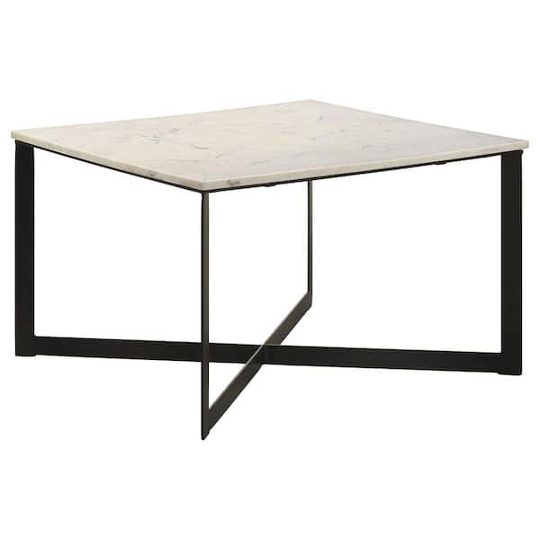 Coaster Tobin 28 in. White and Black Square Marble Top Coffee Table