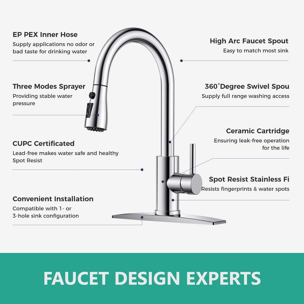 Chrome Pull-Down Kitchen Faucet with Soap Dispenser